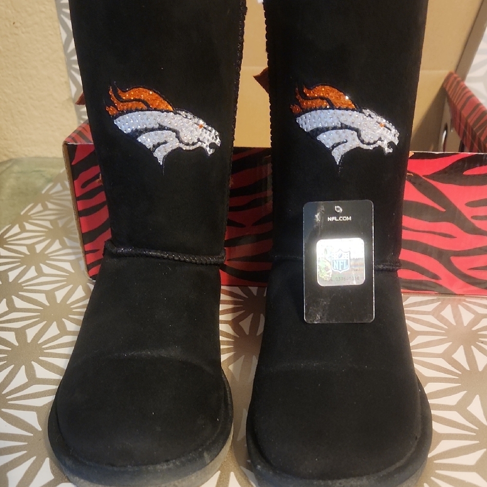 NFL Orange and Black Ankle Booties with Team Logo